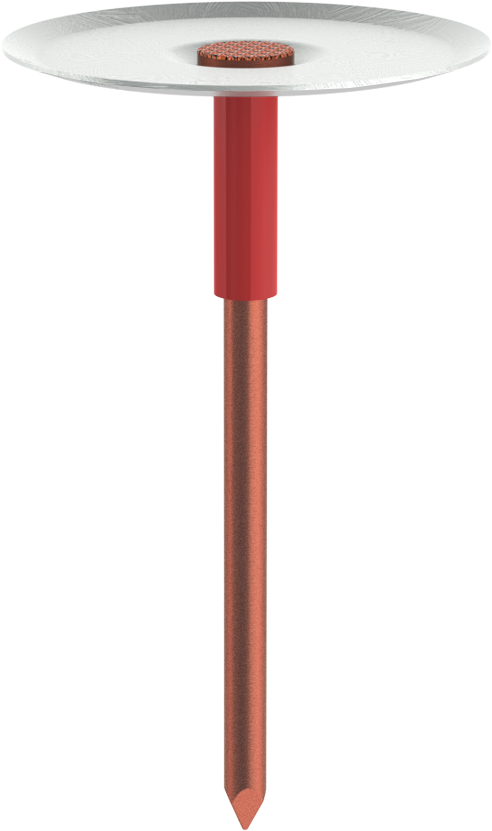 Приварной штифт с шайбой CD/PWP2.7 ISOL. Металлический приварной изолированный штифт с прикрепленной к нему металлической прижимной шайбой для крепления технической изоляции и огнезащиты методом контактной сварки конденсаторным разрядом