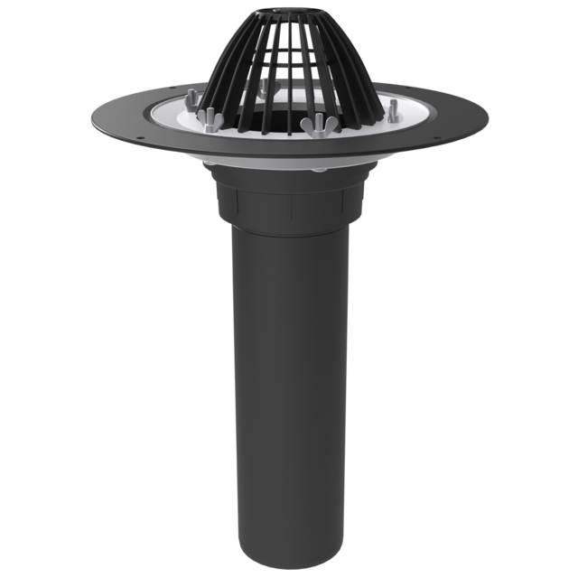 Roof funnel with crimp flange, completed with leaf trap