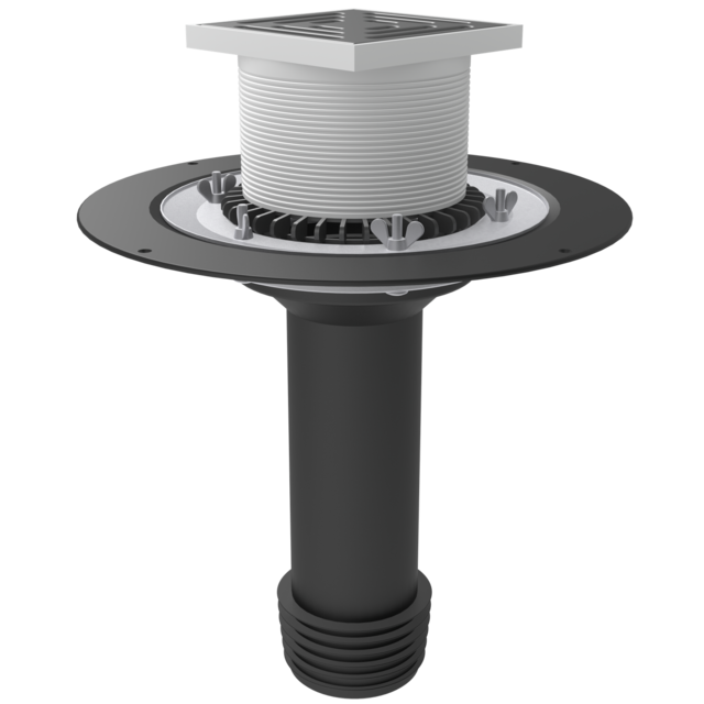 Roof maintenance funnel, to be assembled with steel, iron or plastic pipes ∅110 mm, completed with a sealing cup and a gulley with a D2 drainage flange
