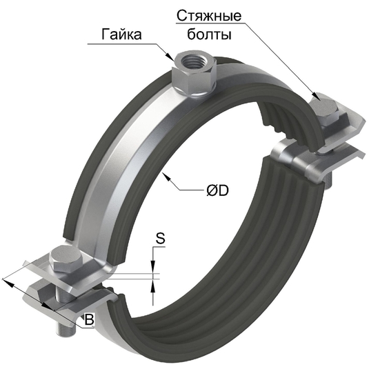 Хомут составной с виброгасителем для сверхвысоких нагрузок PI-ХНD. Хомут составной с виброгасителем для сверхвысоких нагрузок PI-ХНD (Гальваника/Hdg)