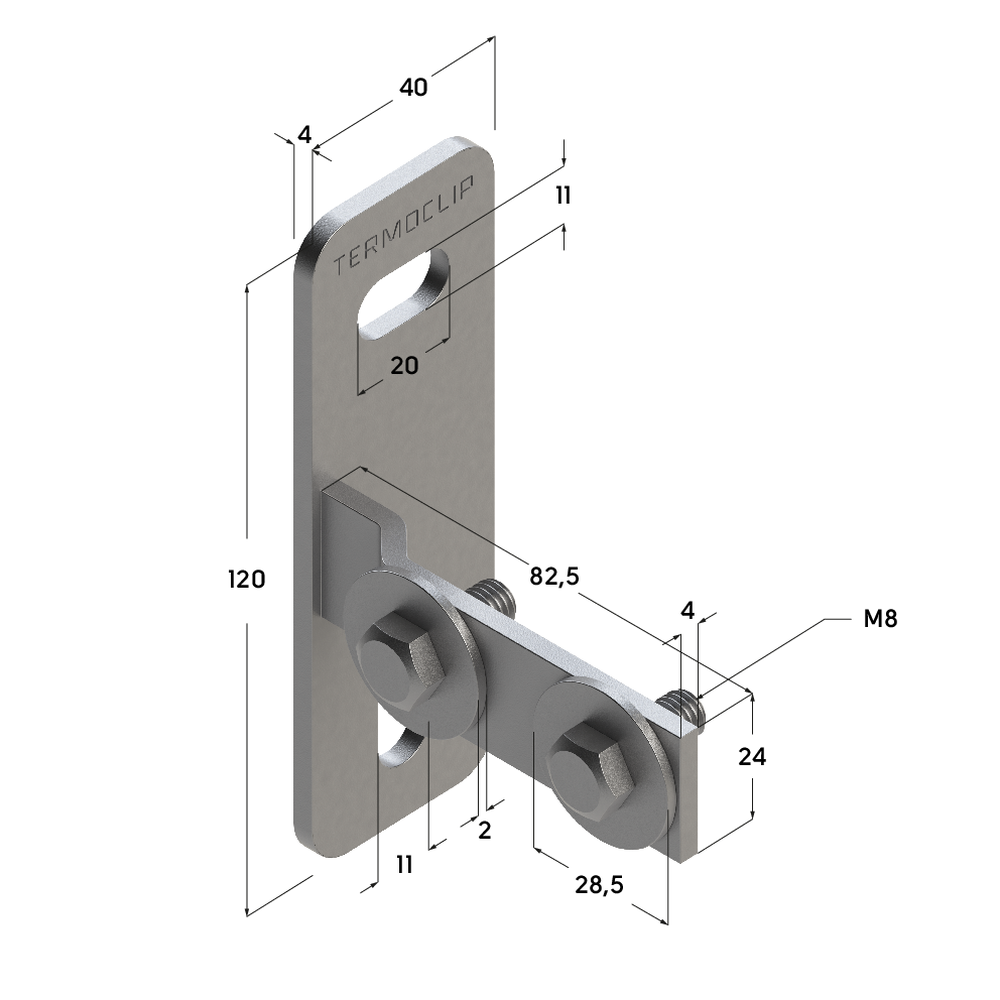 Чертеж Фланец торцевой продольный TEF L 28 4F2 M8