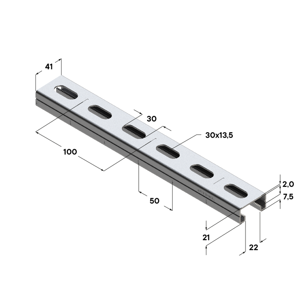 Чертеж Профиль монтажный TSC 41x21x2,0