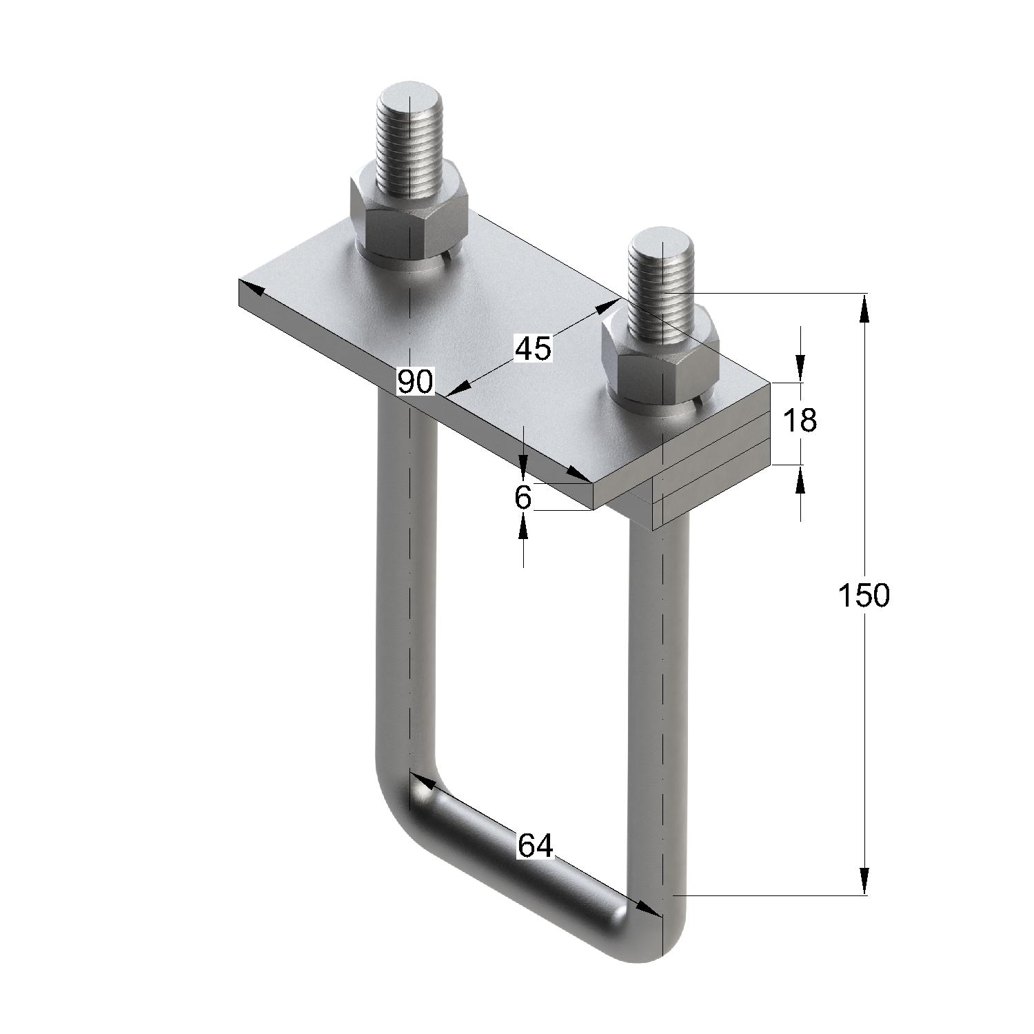 Чертеж Зажим направляющего трубной опоры TCG 50х100 6F М12
