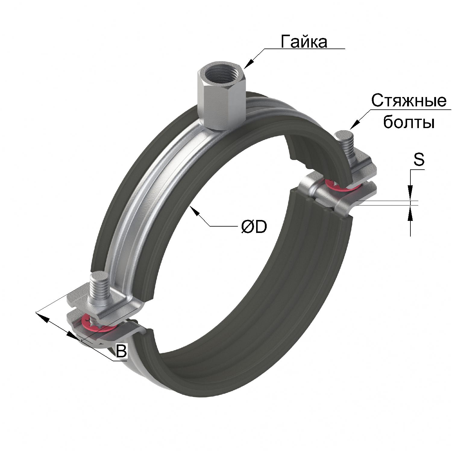 Чертеж Хомут составной с виброгасителем для стандартных нагрузок PI-SD