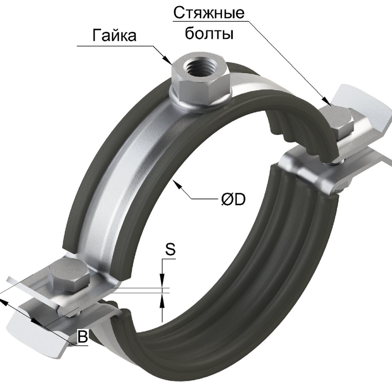 Чертеж Хомут составной с виброгасителем для высоких нагрузок PI-НD